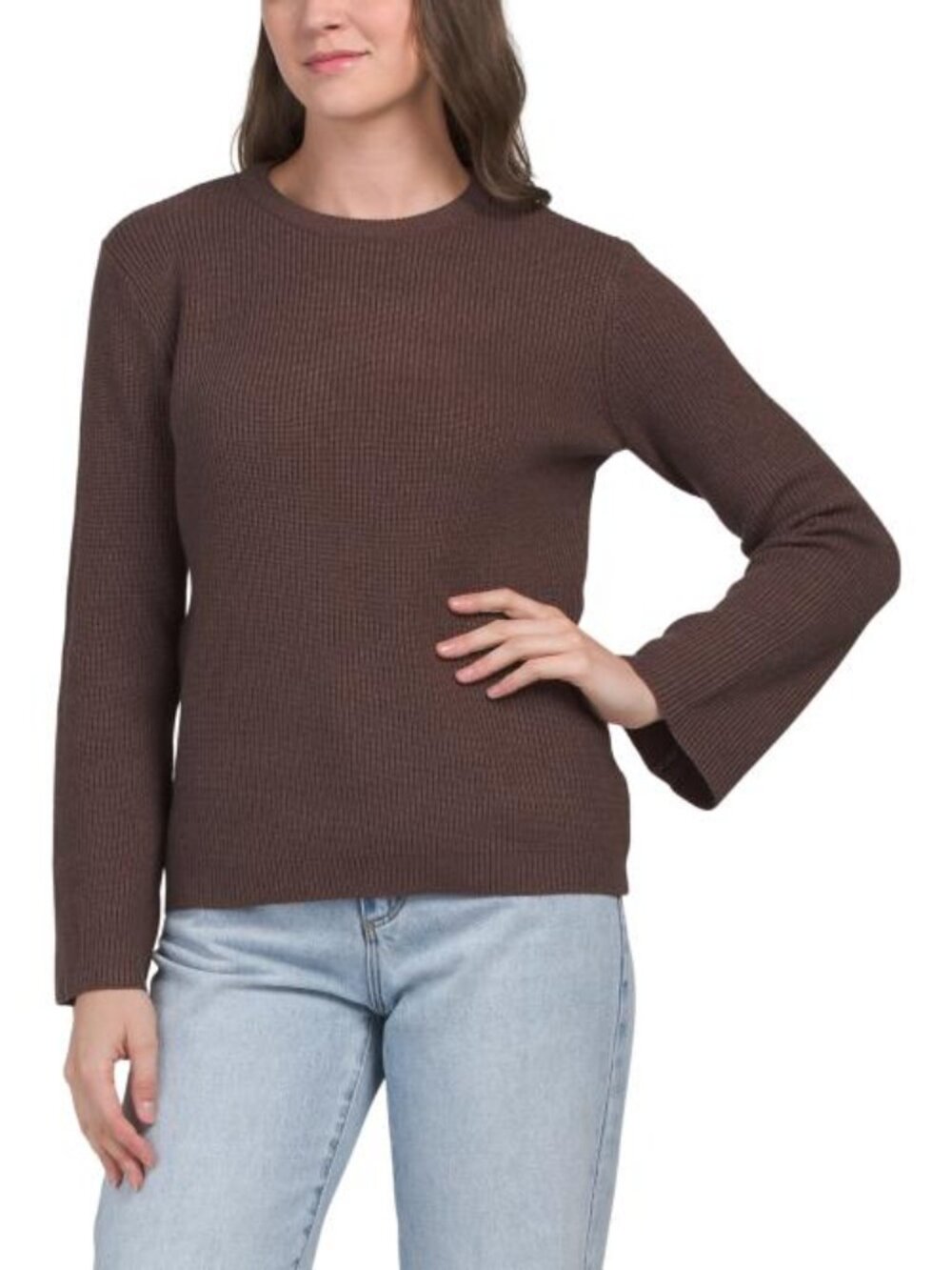 LA VILA MILANO Soft Feel Crew Neck Pull Over Sweater With Bell Sleeves